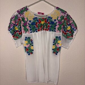 Buddy Love White Blue Graphic Boxy Blouse